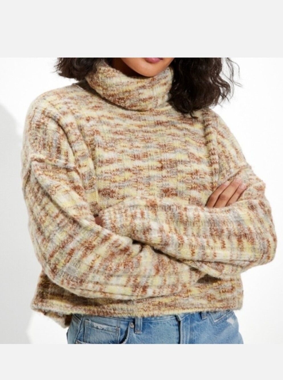 American Eagle Outfitters Multicolor Turtleneck Sweater in Cream & Brown